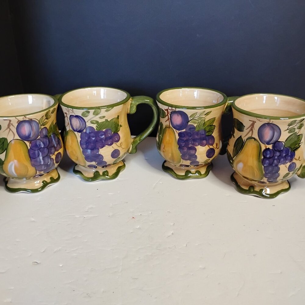 Home Trends GRANADA Mug set(s) of 4, 12 oz / 4", Fruit, Footed,